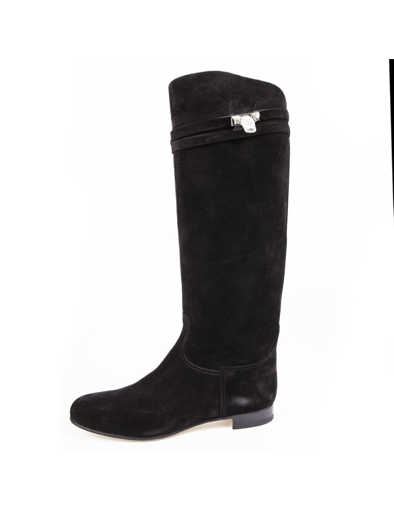 Bottes 'HER' HERMES veau velours noir T40