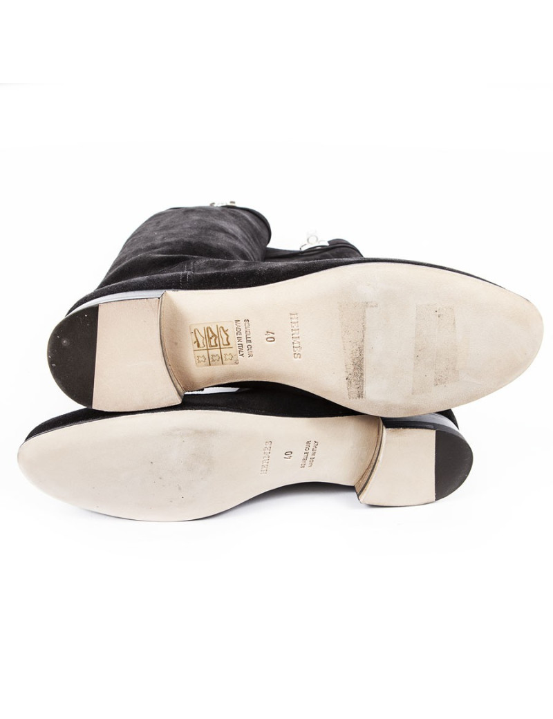 Bottes 'HER' HERMES veau velours noir T40