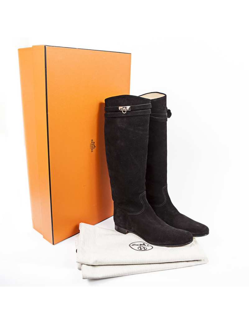 Bottes 'HER' HERMES veau velours noir T40