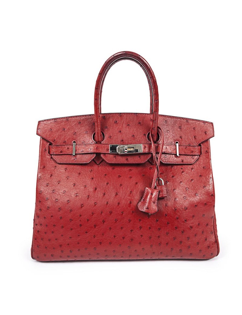 Birkin 35 HERMES en autruche rouge