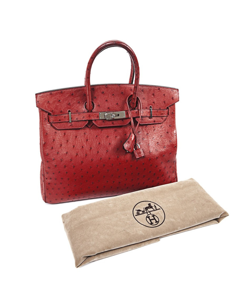 Birkin 35 HERMES en autruche rouge