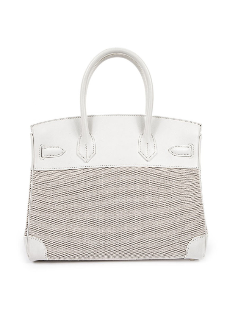 Birkin 30 HERMES toile H et cuir blanc