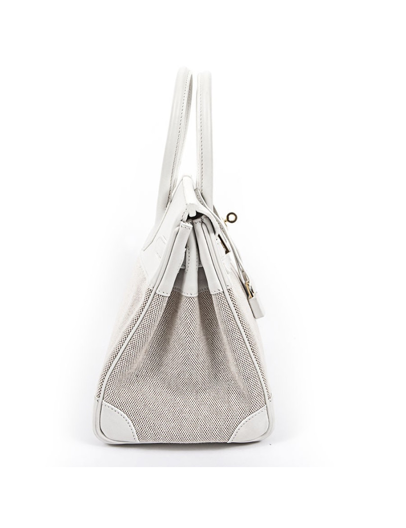 Birkin 30 HERMES H canvas and white leather