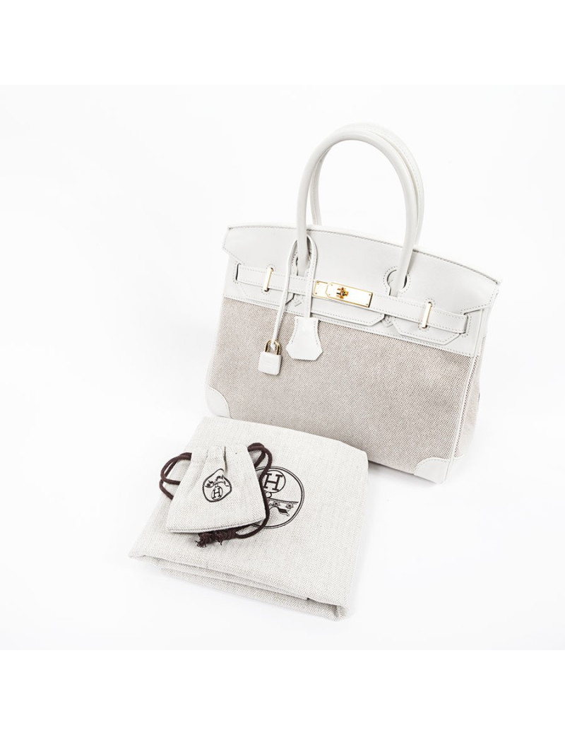 Birkin 30 HERMES H canvas and white leather