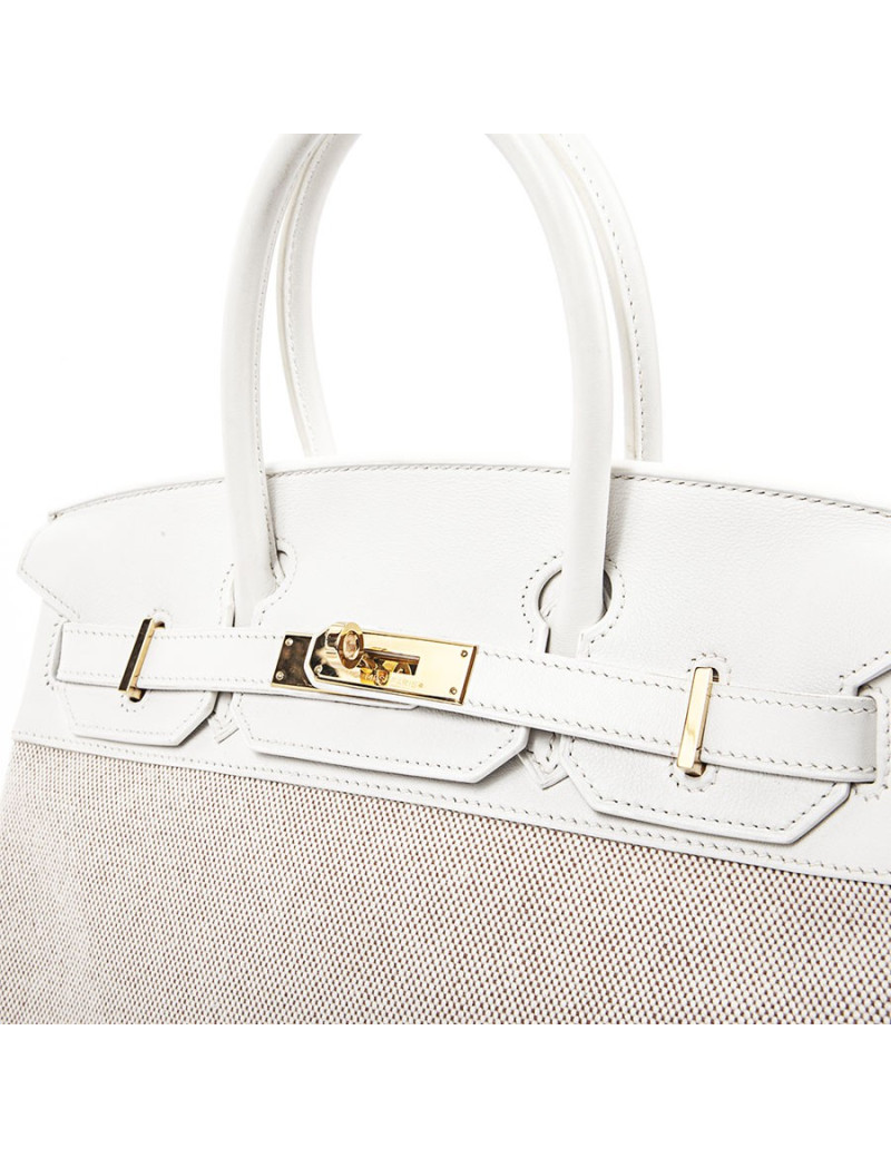 Birkin 30 HERMES H canvas and white leather