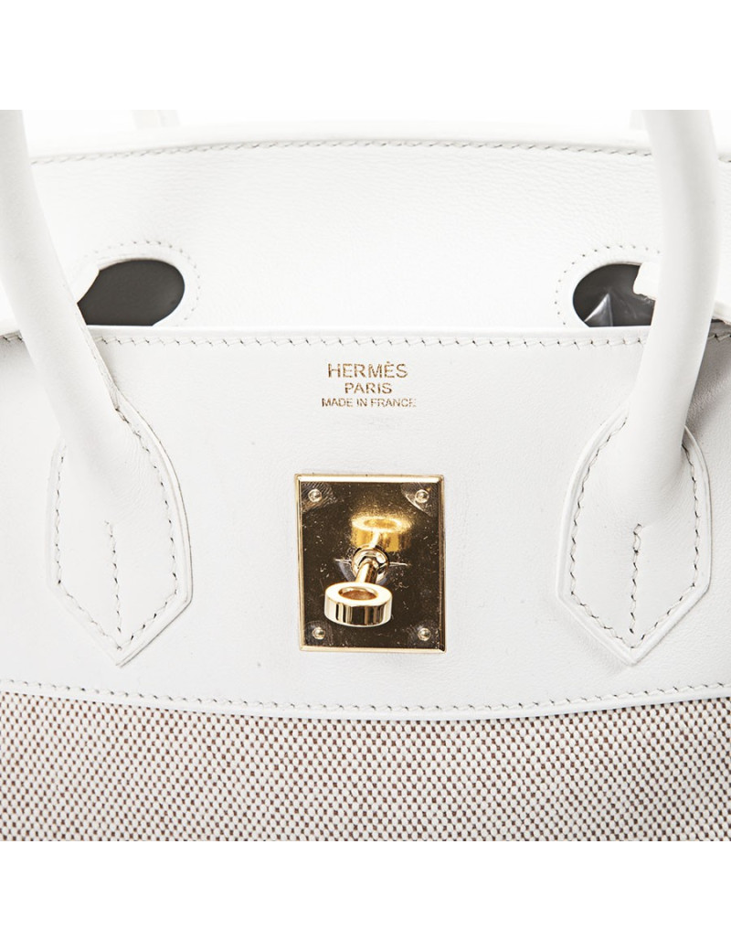 Birkin 30 HERMES H canvas and white leather