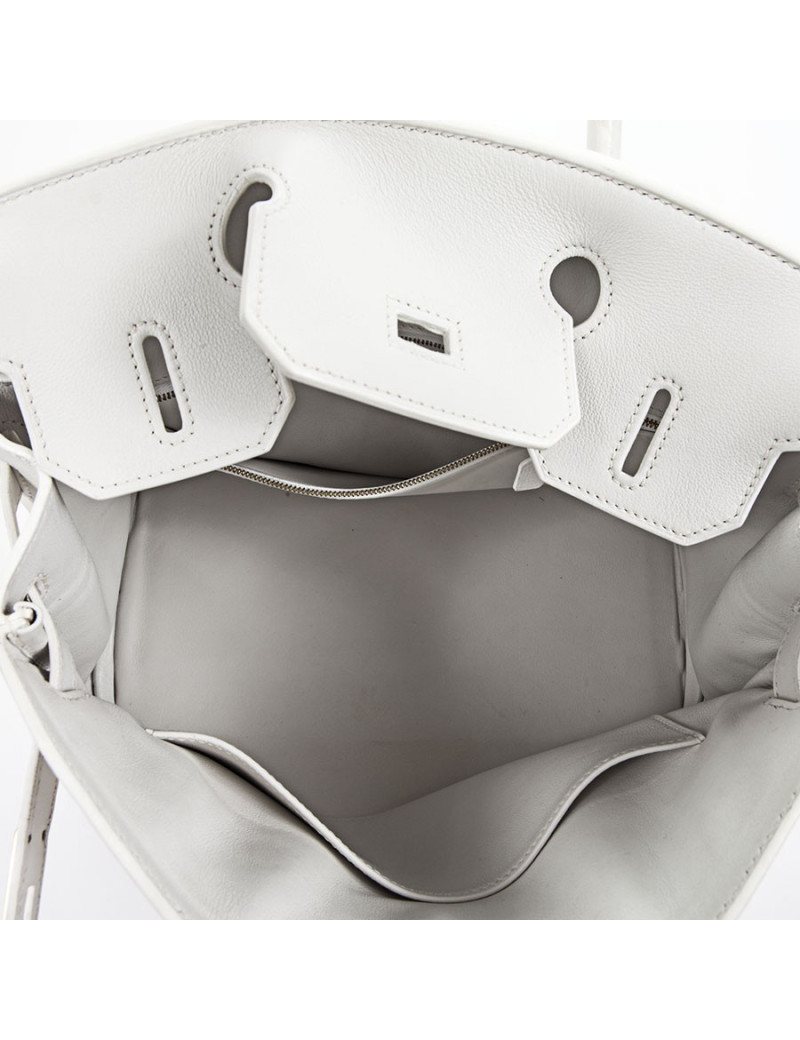 Birkin 30 HERMES toile H et cuir blanc