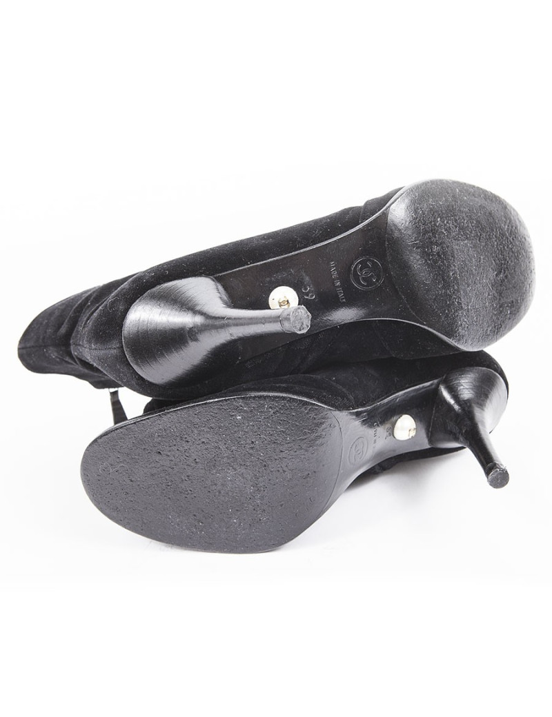 CHANEL T39 Black Suede heels boots