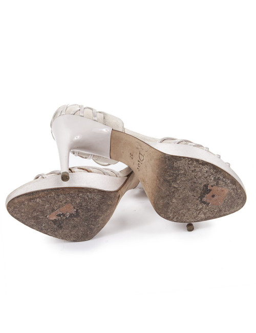 Sandales hautes CHRISTIAN DIOR veau velours et satin rose pâle