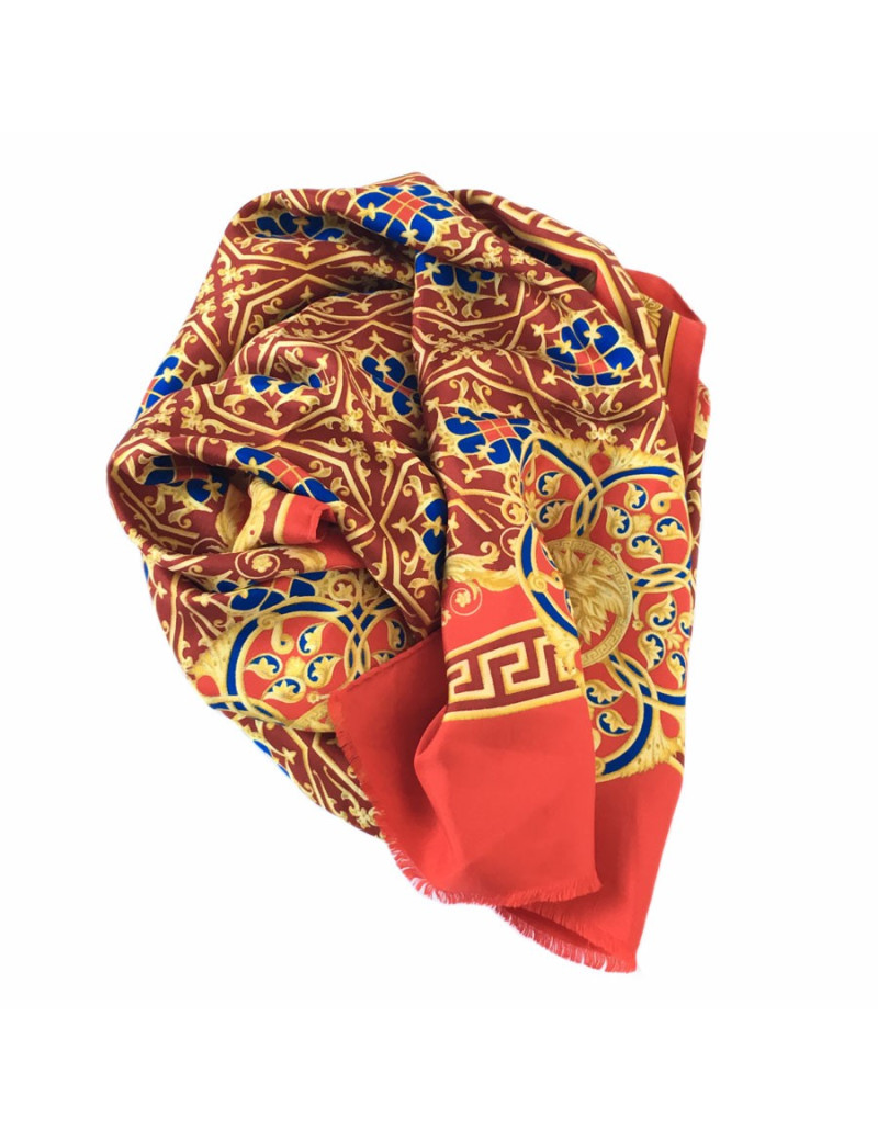 xxx Echarpe Atelier VERSACE en soie rouge