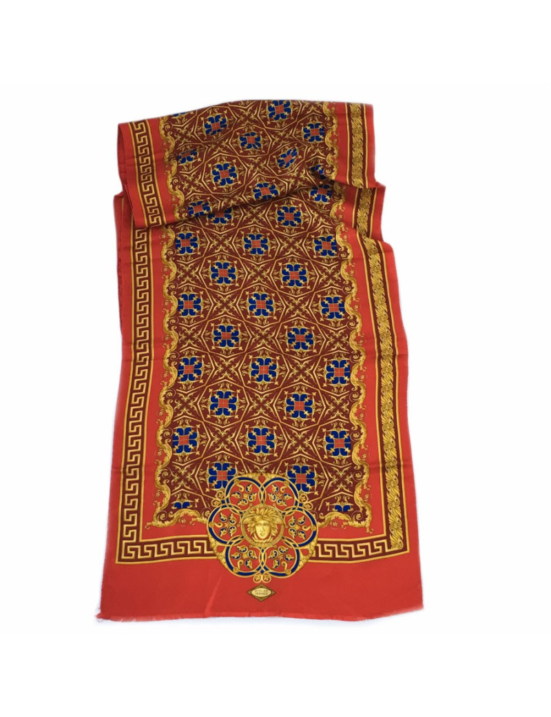 Shop VERSACE red silk scarf