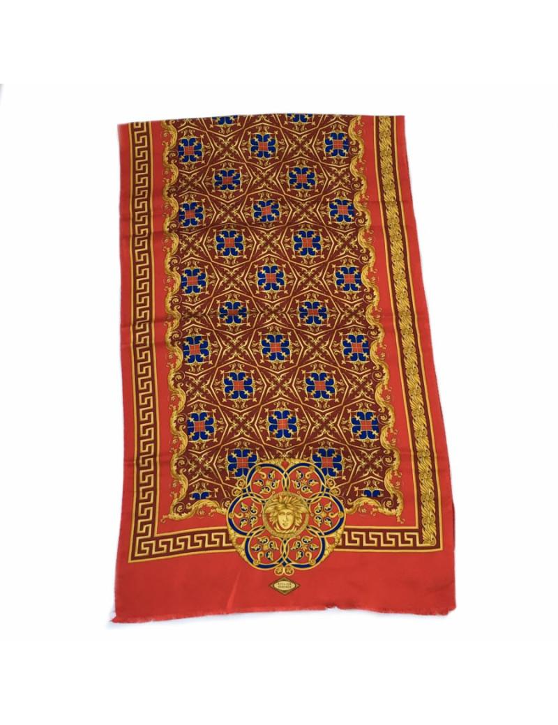 Shop VERSACE red silk scarf