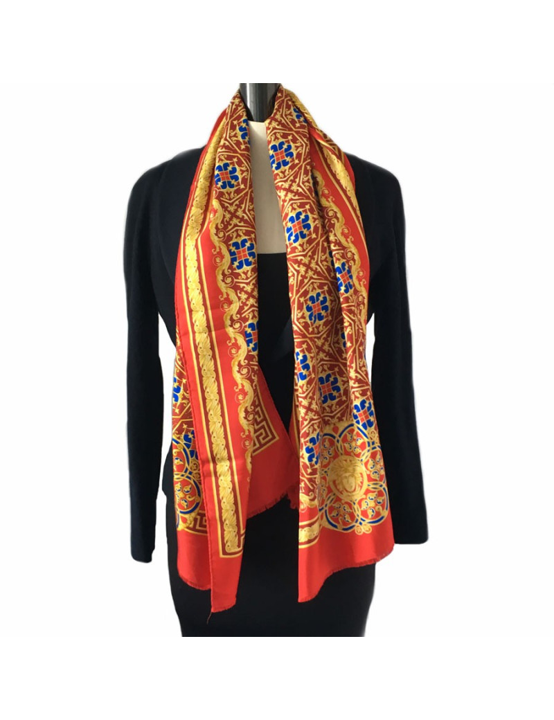 Shop VERSACE red silk scarf