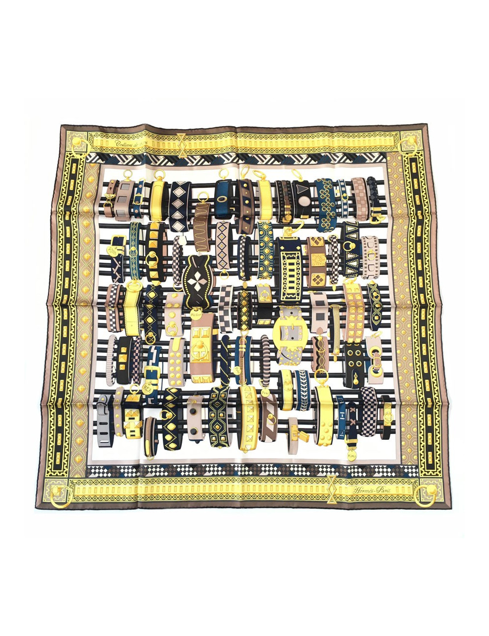 Square HERMES "Dog collars" in yellow silk