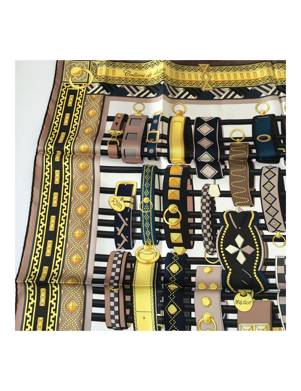 Square HERMES "Dog collars" in yellow silk