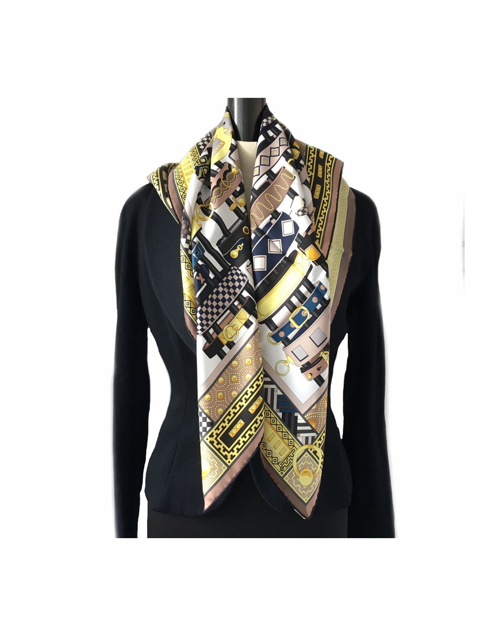 Square HERMES "Dog collars" in yellow silk