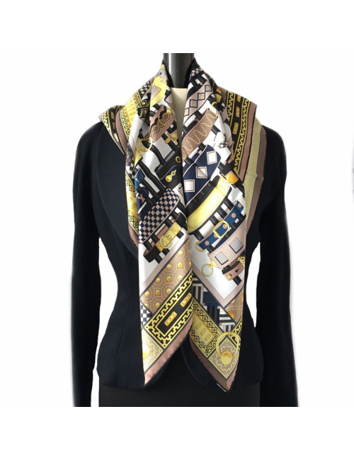 Square HERMES "Dog collars" in yellow silk