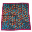 Hermès "Square Cube" in silk fuchsia, turquoise and rust