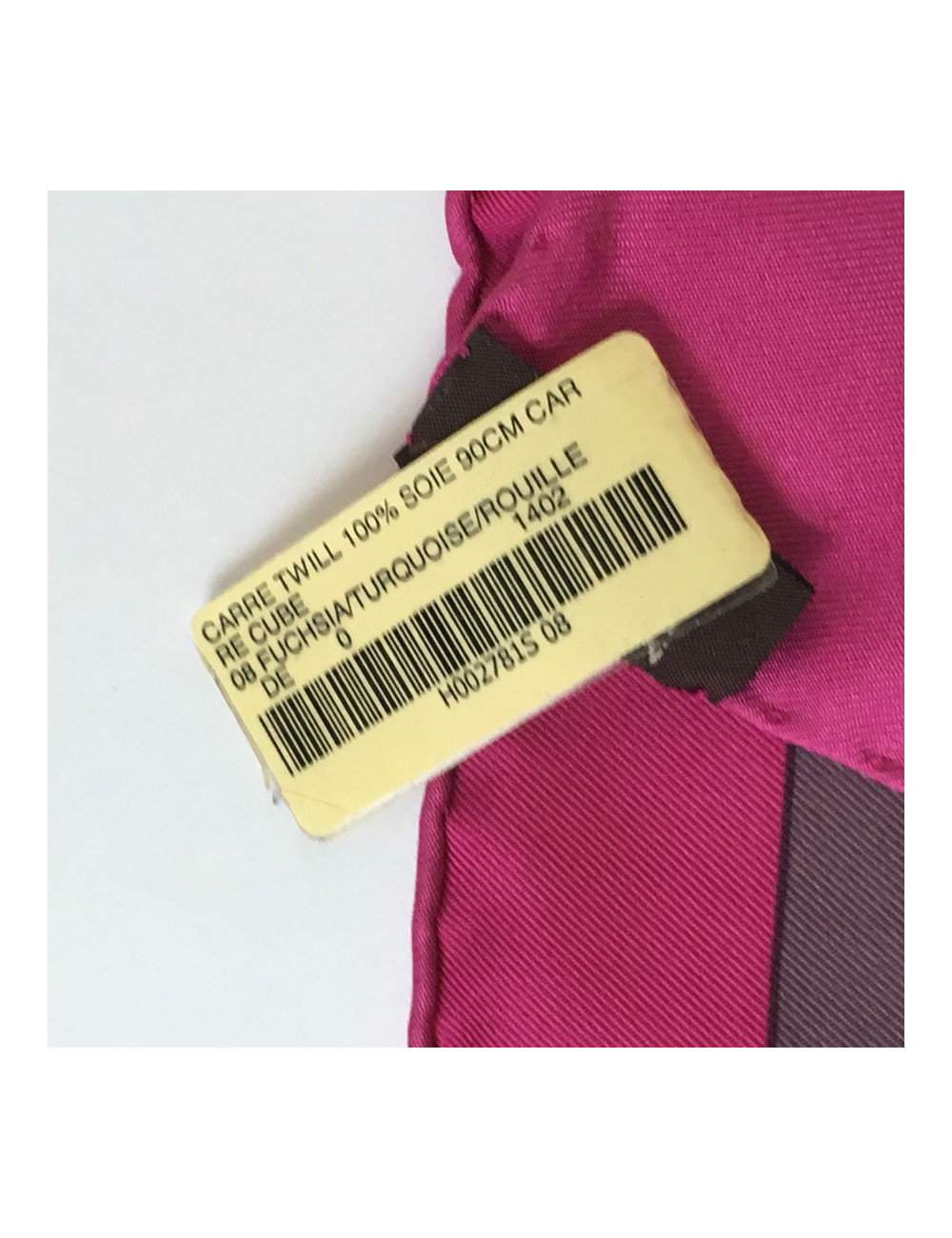 Hermès "Square Cube" in silk fuchsia, turquoise and rust