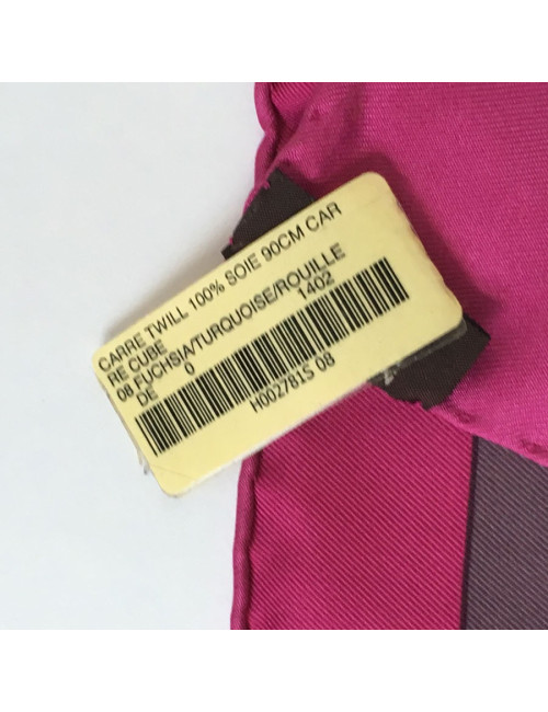 Hermès "Square Cube" in silk fuchsia, turquoise and rust