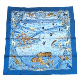 Square HERMES 'Water truce' in blue silk
