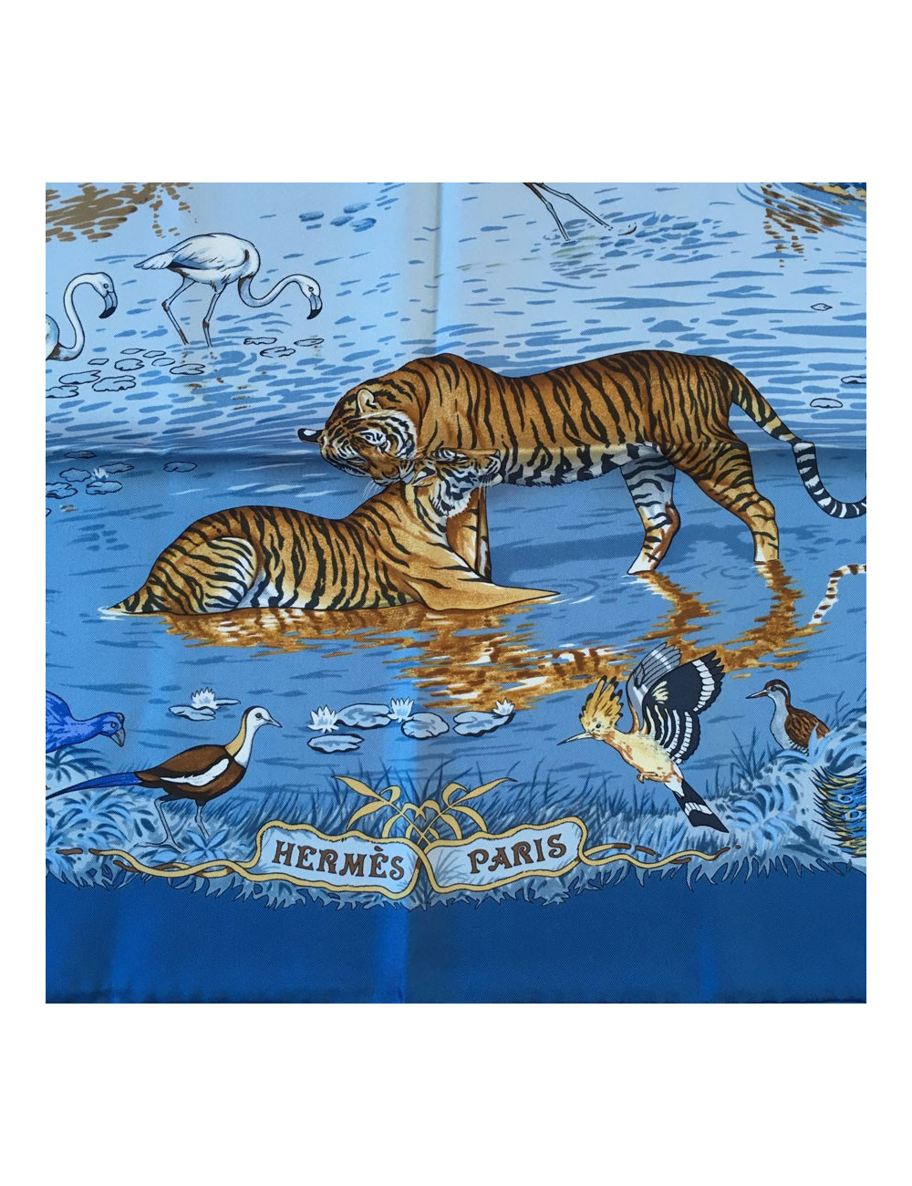 xxx Carré HERMES 'La trève de l'eau' en soie bleue