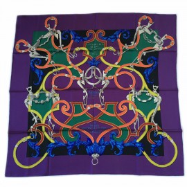Square "Instruction of the Roy" HERMES silk purple, black and green