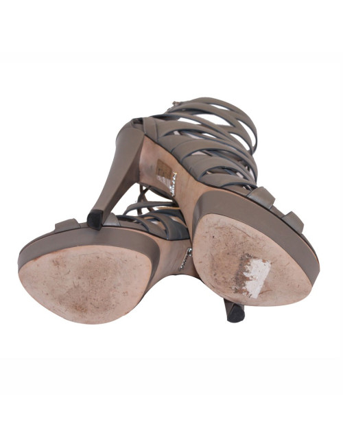 GUCCI High Sandals in Grey Leather - Certified Authentic GUCCI Shoes