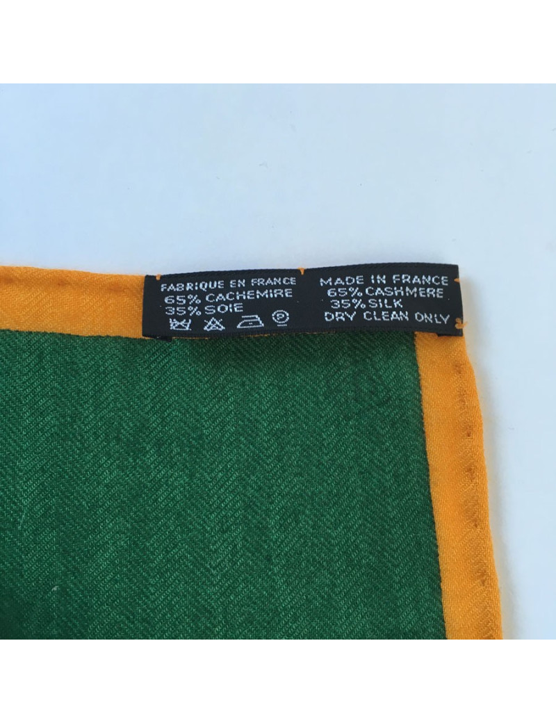 xxx Châle HERMES "L'instruction du Roy" en soie et cachemire vert et jaune