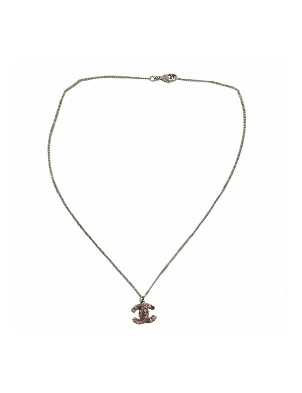 Collier CHANEL CC strass métal doré