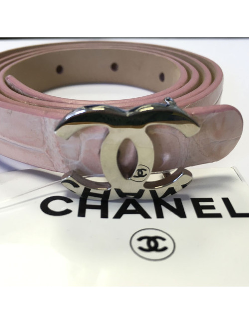 CHANEL pink leather belt