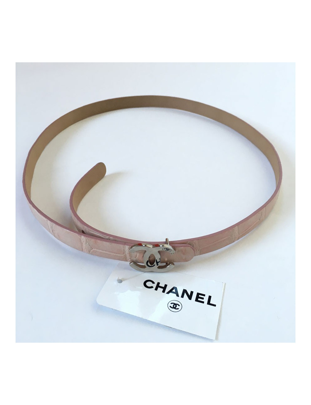 CHANEL pink leather belt