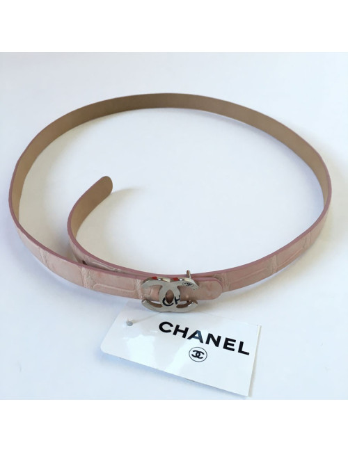 CHANEL pink leather belt