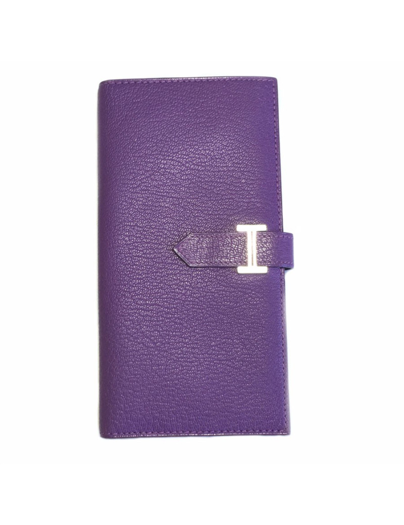 xxx Portefeuille HERMES Bearn en cuir violet