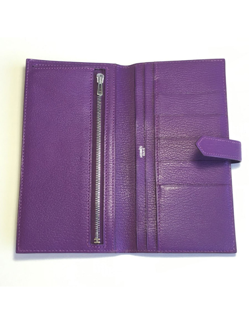 xxx Portefeuille HERMES Bearn en cuir violet