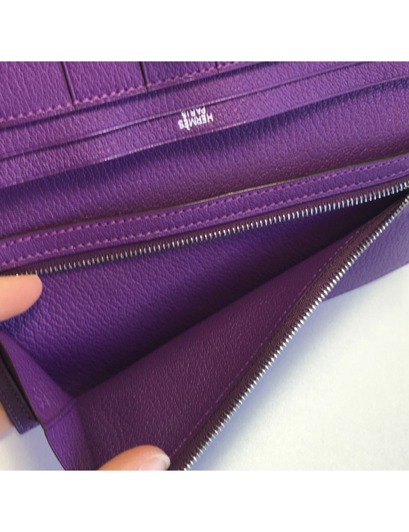 xxx Portefeuille HERMES Bearn en cuir violet