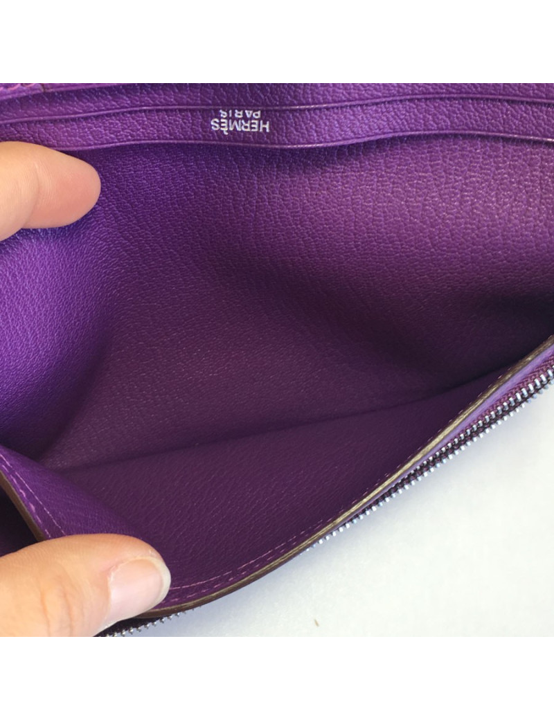 xxx Portefeuille HERMES Bearn en cuir violet