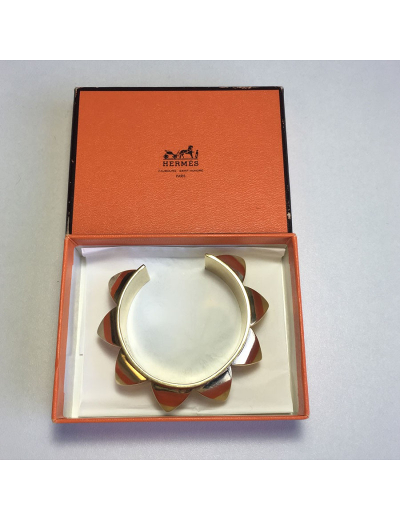 HERMES Collier De Chien rigid cuff bracelet in gilded metal