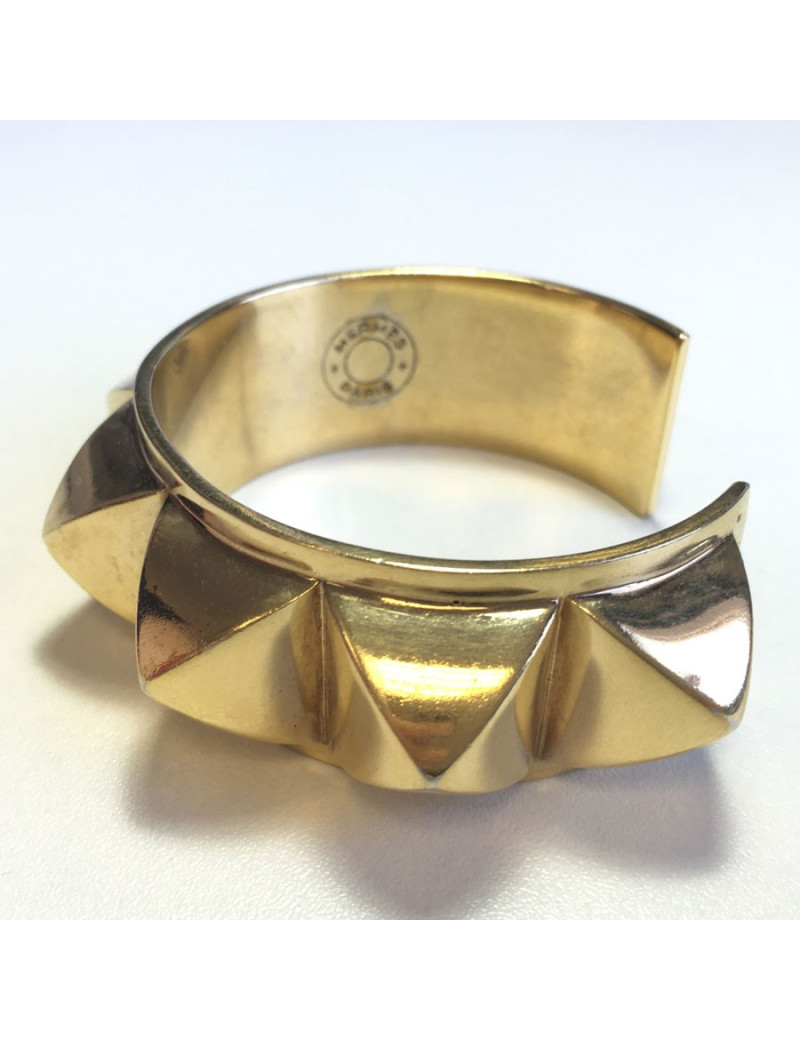 HERMES Collier De Chien rigid cuff bracelet in gilded metal