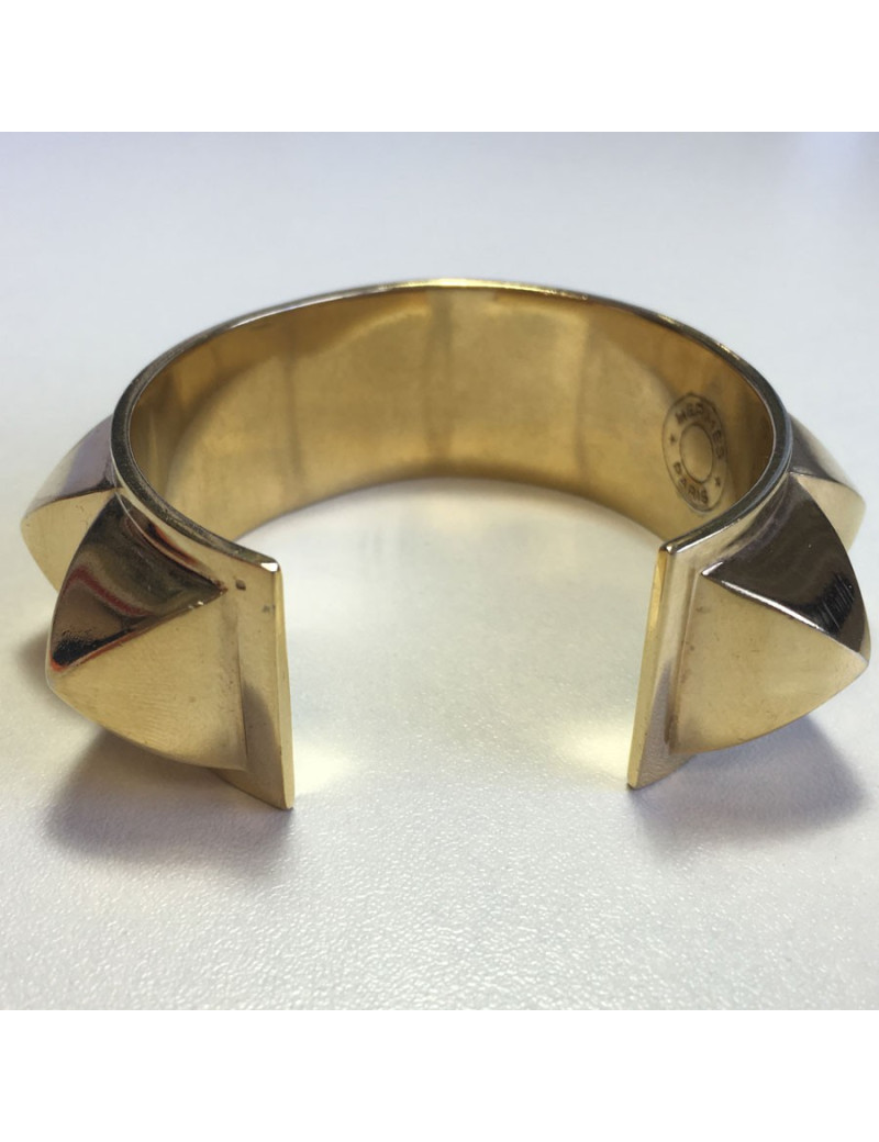 HERMES Collier De Chien rigid cuff bracelet in gilded metal