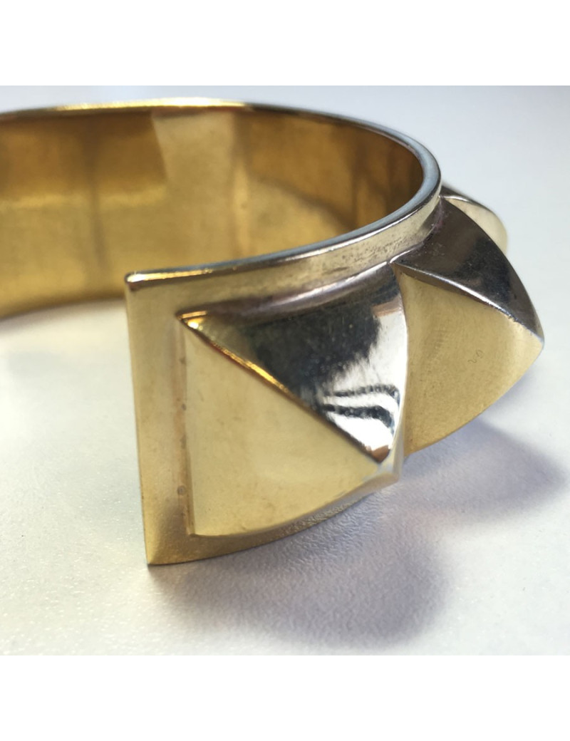 HERMES Collier De Chien rigid cuff bracelet in gilded metal