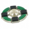 CHANEL collection 2009 round brooch in silver plated metal, green resin and pearl 