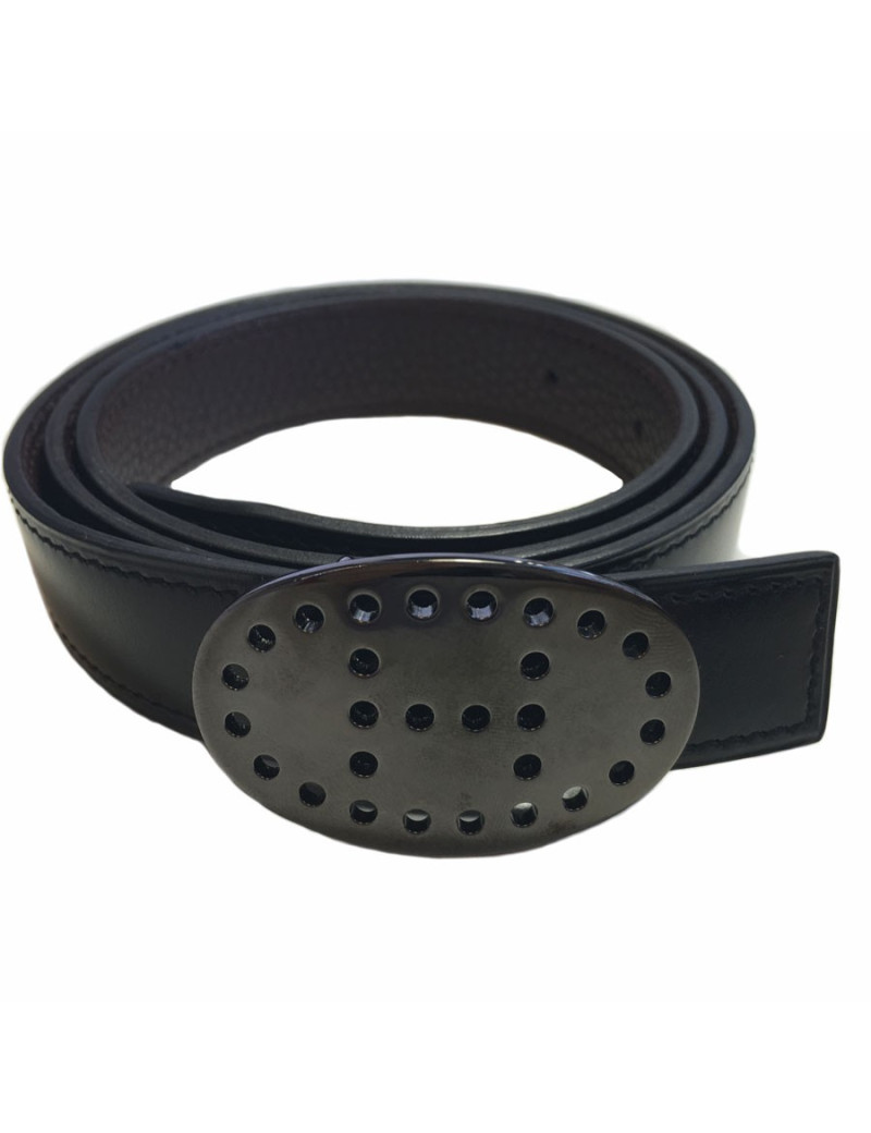 Belt HERMES reversible leather box black and Brown grain calf leather