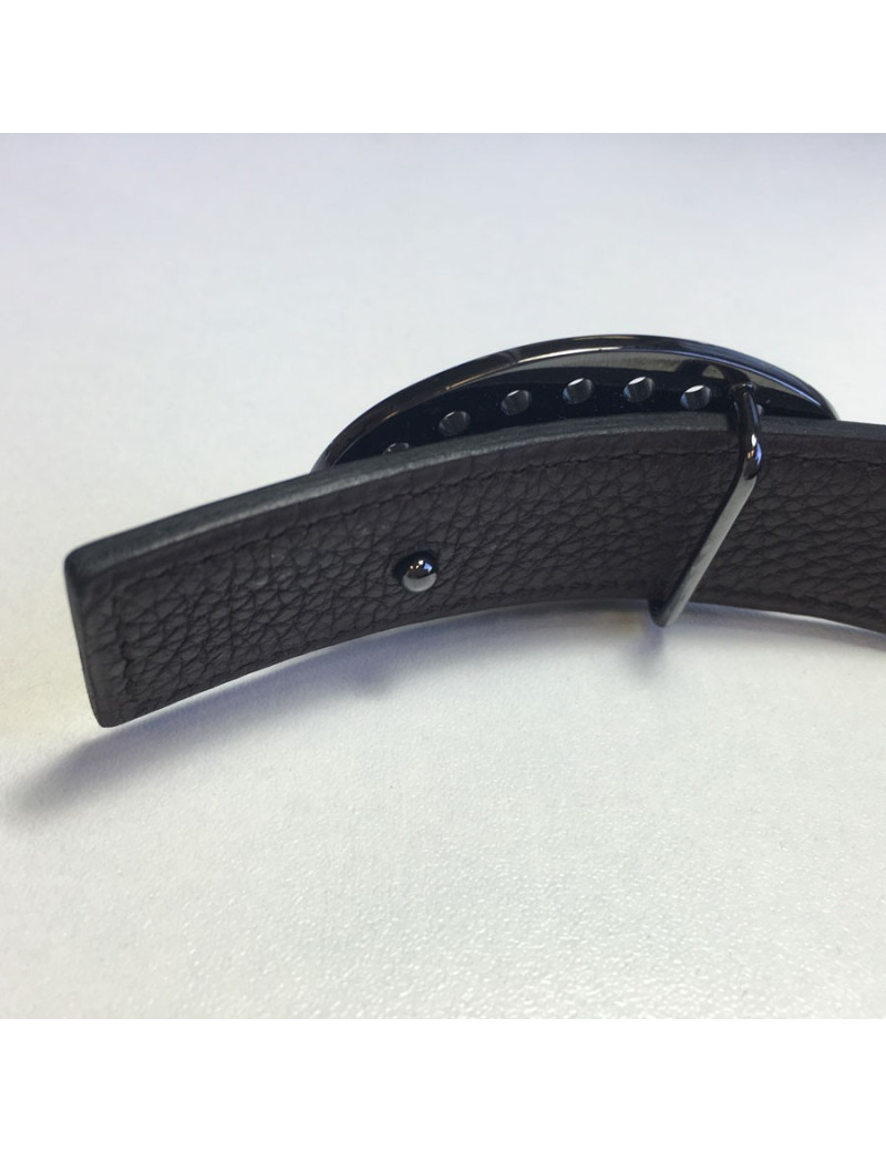 Belt HERMES reversible leather box black and Brown grain calf leather