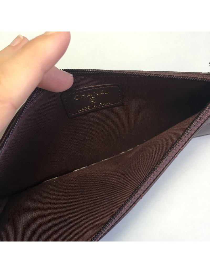 Porte-monnaie CHANEL cuir matelassé bordeaux