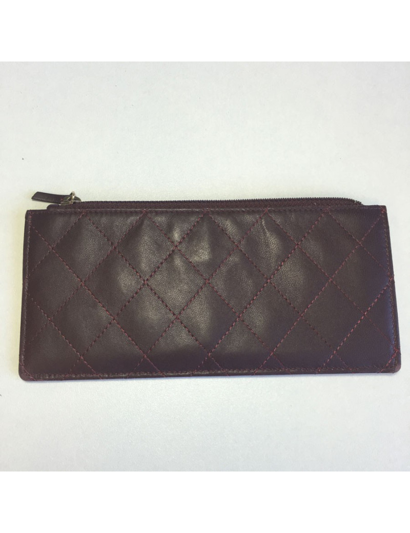 Porte-monnaie CHANEL cuir matelassé bordeaux