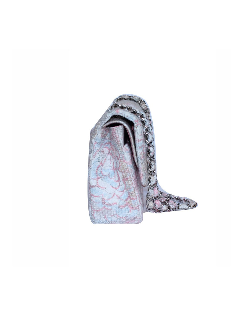 Timeless CHANEL en toile motifs camélias bijouterie argent