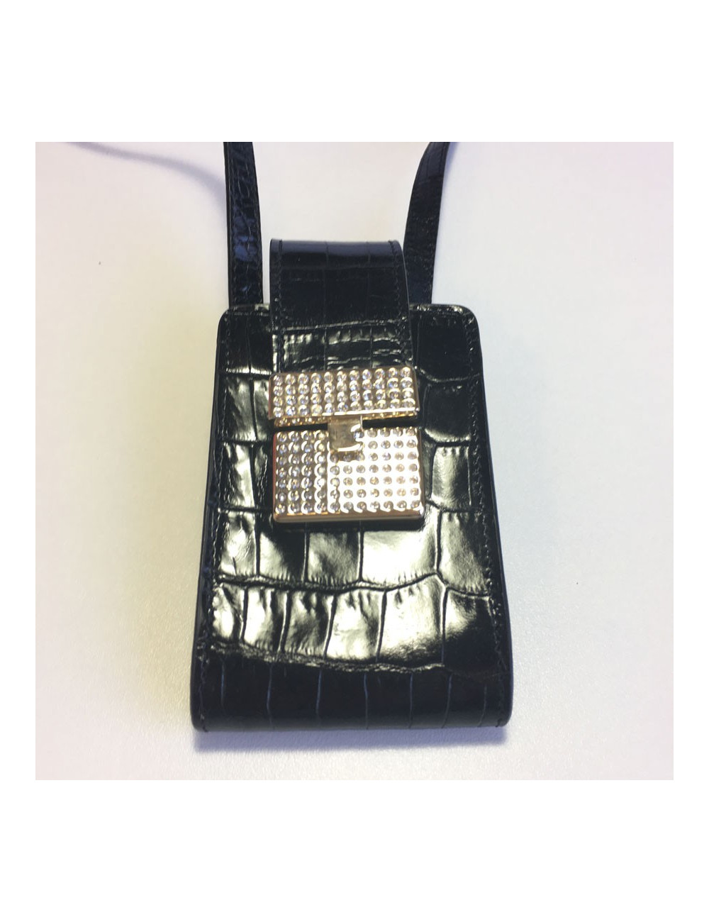 xxx Etui à cigarettes VALENTINO GARAVANI en croco verni noir et strass