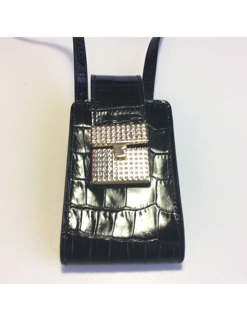 xxx Etui à cigarettes VALENTINO GARAVANI en croco verni noir et strass