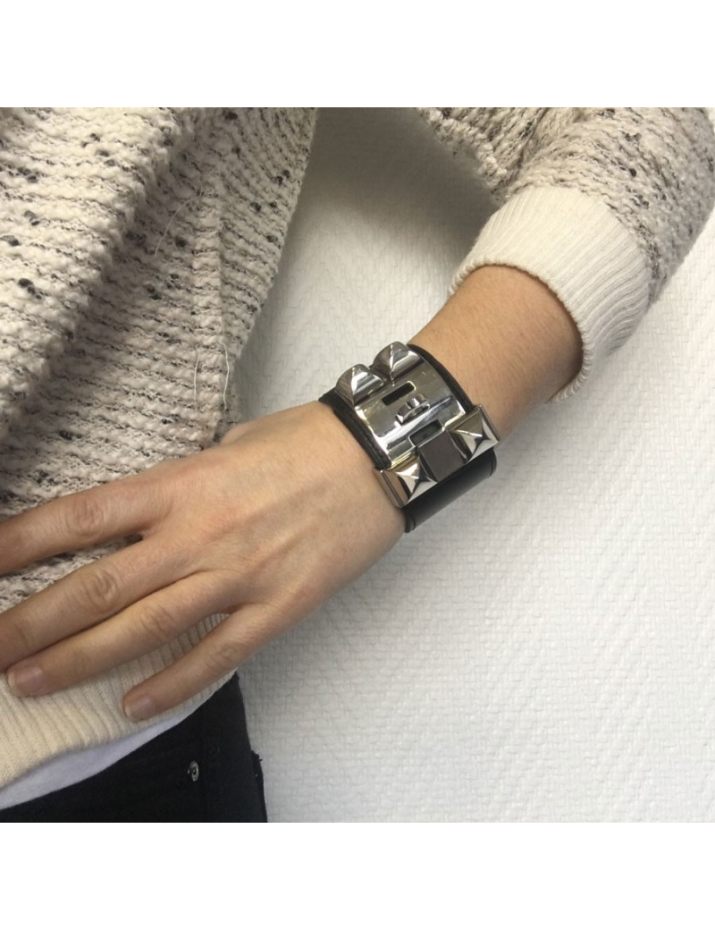 HERMES "Fido" cuff size S black box leather